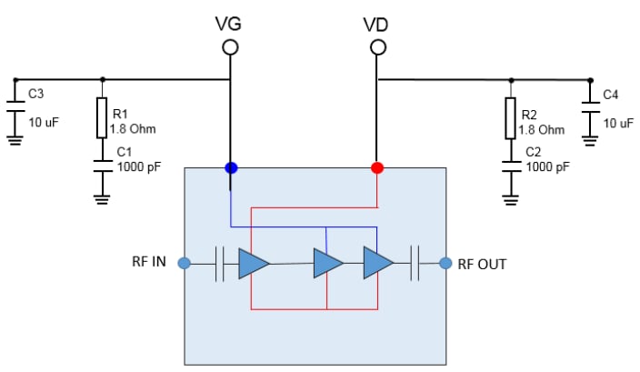Application Circuit Diagram - Qorvo QPL1000 Low Noise Amplifier (LNA)